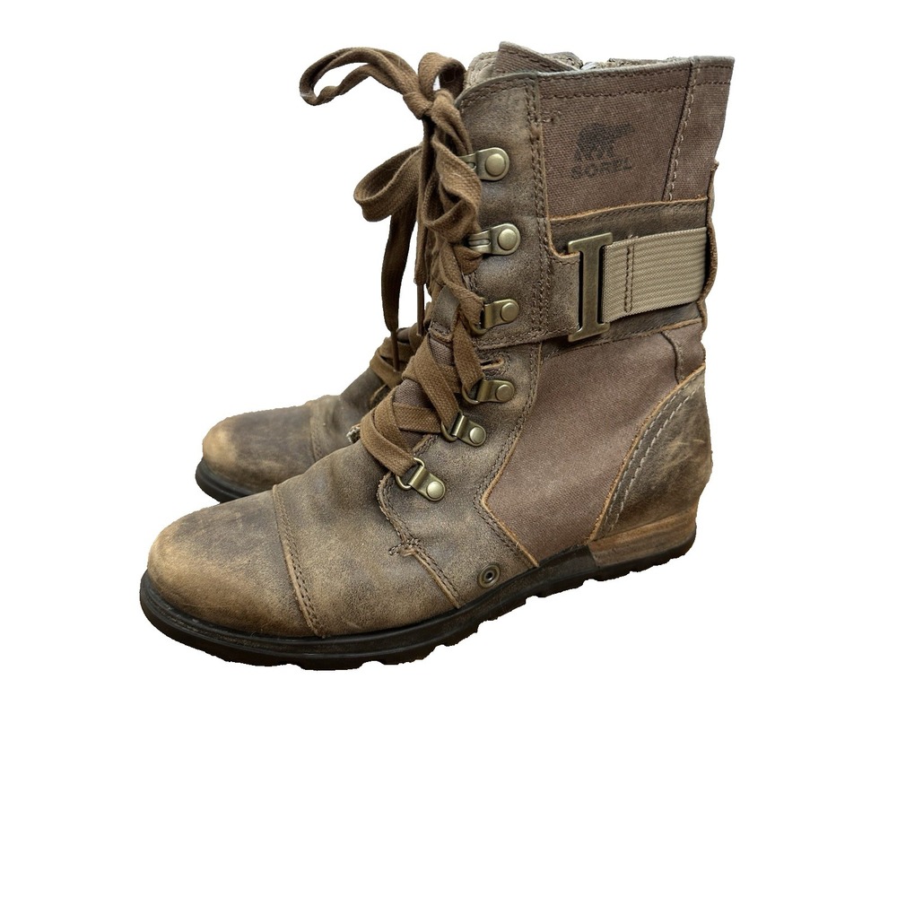 Sorel Women's Major Carly Ankle Boots Size 6.5 Brown Leather Biker Distressed